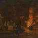 A Ship Ablaze at Night in a Town Harbour